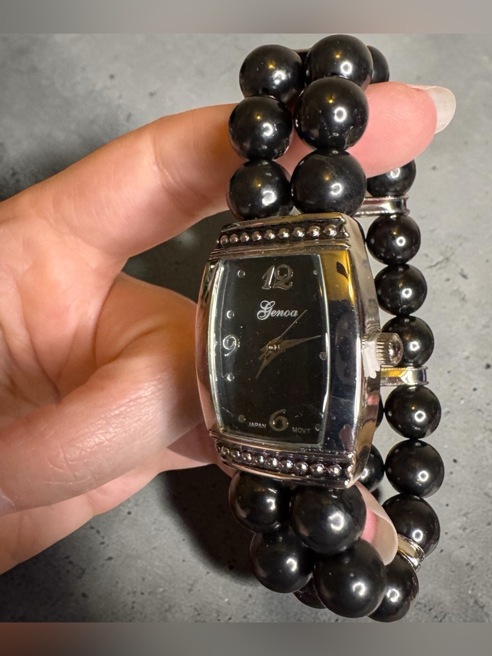 NWT Genoa Genuine Shungite Stretch Watch Bracelet - Black Watch Face